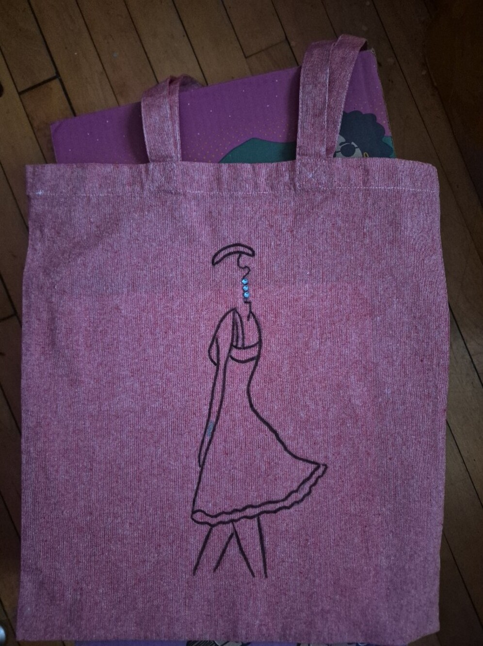 Hand-Painted Red Canvas Tote with Rhinestone Detail - Picture 1 of 1